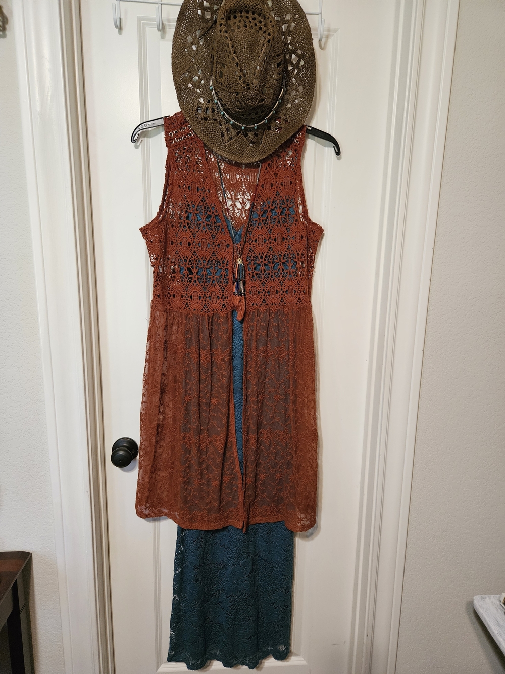 Cato Rust Orange Crochet Duster Vest